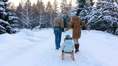 Family Enjoying a Snowy Winter Day in Park