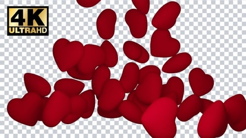 3D Hearts Transition With Transparent Background Alpha Channel 4K