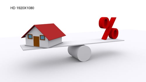 Animated House and Percentage Sign on Financial Balance Scale