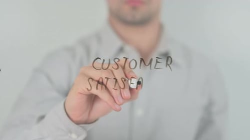 Customer Satisfaction Writing on Screen with Hand