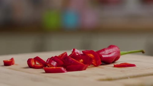 Sliced Red Chili Pepper on Cutting Board