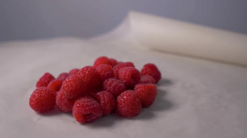 Fresh Raspberries Rotation in . Fresh Raspberries on the Table. Camera's Rotate