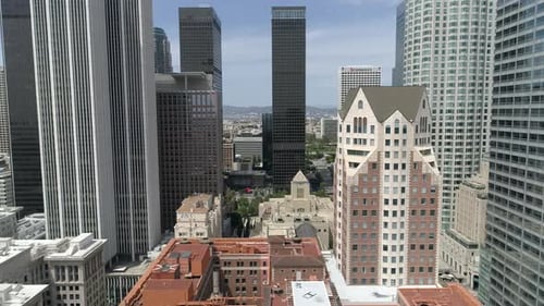 Aerial view of skyscrapers and towers in Los Angeles