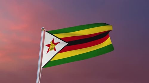 Zimbabwe National Flag Waving in Realistic Fluid Motion