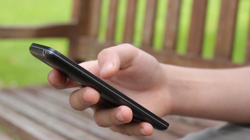 Person Using a Smartphone on a Bench