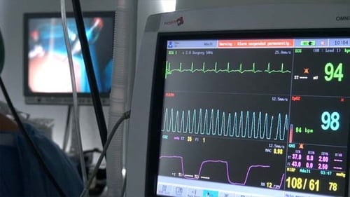 Surgical Monitor Displaying Patient Vital Signs in Hospital