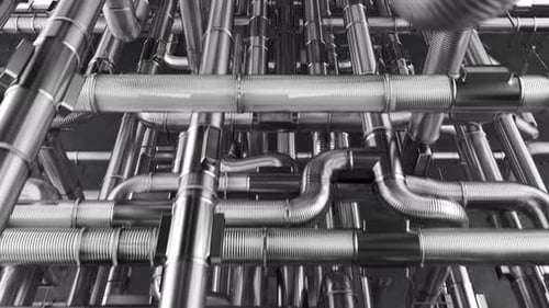 Seamless Loop of Chrome Industrial Pipes Network