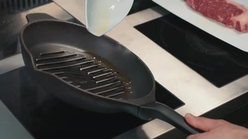 Spreading Oil On Grill Pan