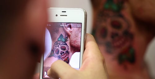 Taking a Smartphone Picture of a Sugar Skull Tattoo