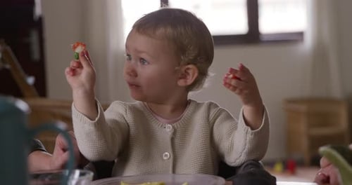 Cute Child Eating Fruit at Table Indoors