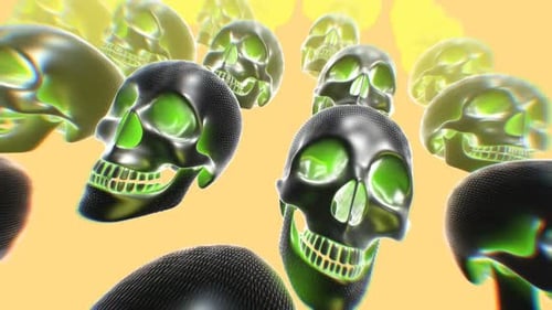 Seamless Loop of Abstract Green Glowing Skulls