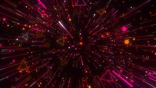 Abstract Neon Particles Flying Through Digital Space Background