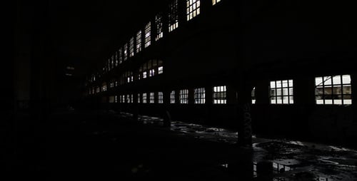 Train Passing Out Of Deserted Factory
