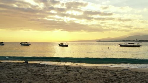 Natural birds eye copy space shot of a summer white paradise sand beach and blue sea background in 4