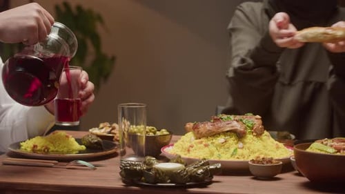Muslim Family Eating Dinner Ramadan Iftar
