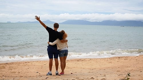 Couple Walking on Beach Honeymoon
