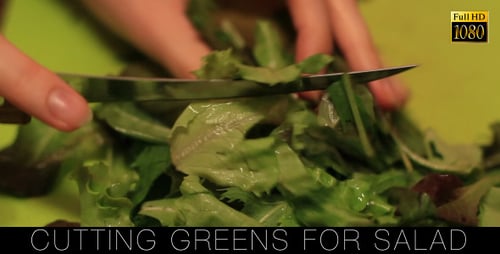 Chopping Lettuce on Green Cutting Board