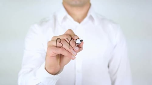 Hand Writes the Word Bye on Glass