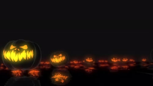 Seamless Loop of Spooky Glowing Halloween Jack-o'-Lanterns