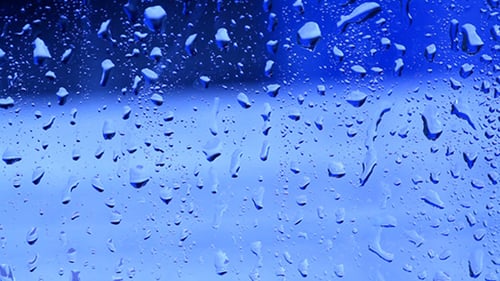 Rain Drops Flowing Down a Window in Blue Light