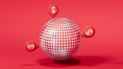 3D Animated Rotating Globe with Floating Dollar Symbols