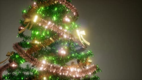 Festive Christmas Tree Decorated with Glowing Lights and Ornaments