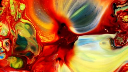 Swirling Red Yellow Blue and Green Paint Abstractly