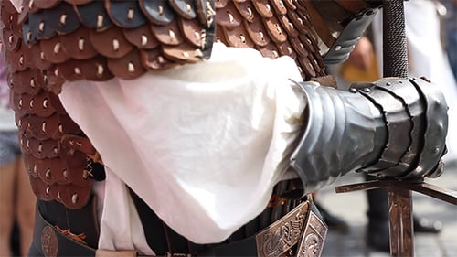 Close Up View of Costume Armor and Sword
