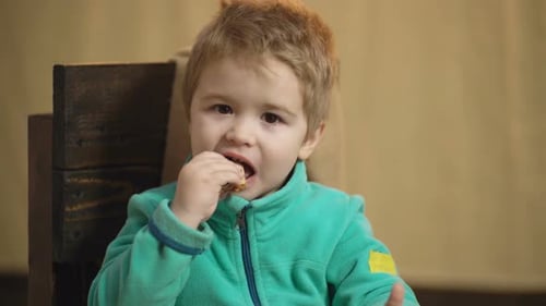 Cute Child Enjoys a Cookie Snack Indoors