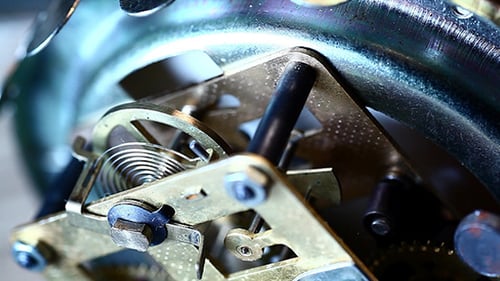 Clock Gears and Springs Mechanism Close Up