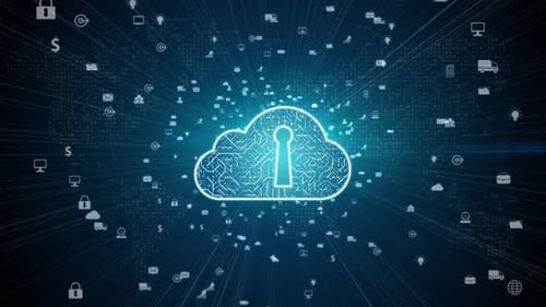 Secure Cloud Computing Network with Digital Data Icons Animation