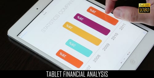 Hand Interacts With Data Charts on a Tablet
