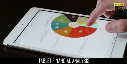 Hand Scrolling Through Business Graphs on Tablet