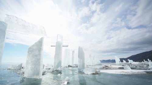 Icy Landscape with Mountains in Winter