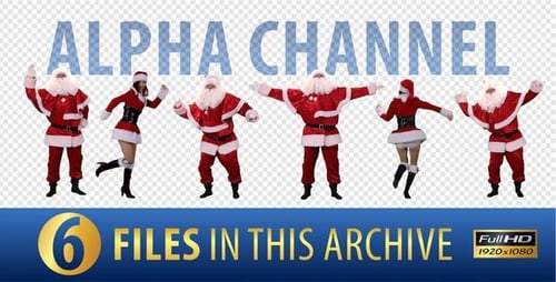 Santa Claus Figures Dancing on Futuristic Background