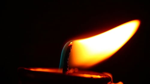 Close Up of a Bright Candle Flame in Darkness