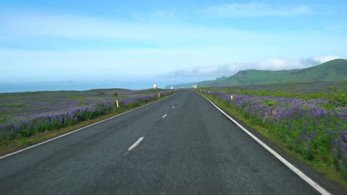 FPV of Car Driver POV Driving Along Countryside Road of Southern Iceland