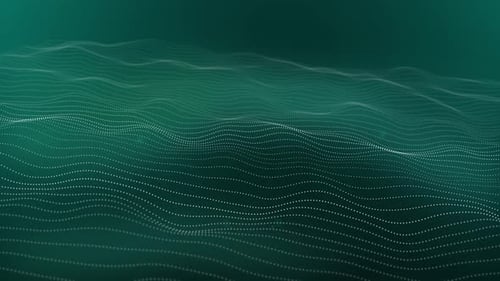 Bright blue color particles wave motion background. Techy wave particles background. 18