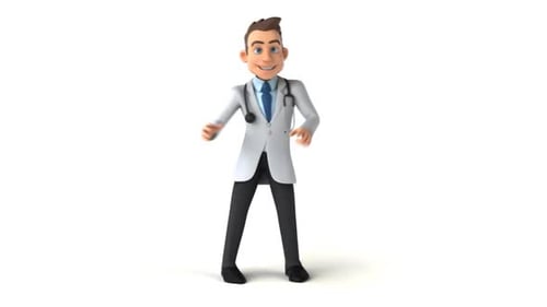 Lustiger 3D-Cartoon-Arzt beim Tanzen