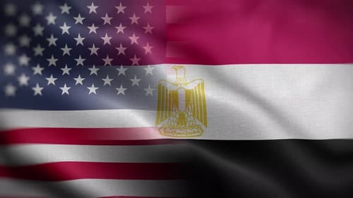 USA and Egypt Flags Waving and Seamlessly Merging Animation