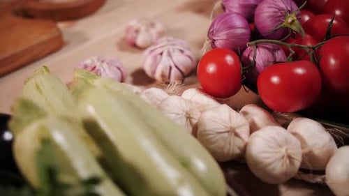 Close Up of Fresh Vegetables on a Wooden Table