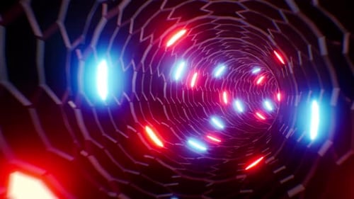 4K Tunnel Red And Blue Light Polygon Shape 02