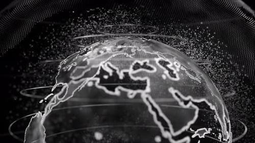 Black and white 3D rendering of earth technology, business and communications background