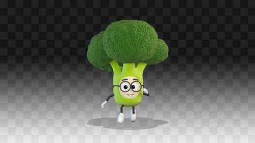 Cute 3D Broccoli Character Walking Animation with Glasses