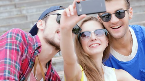 Friends Taking Selfie and Couple Having Fun