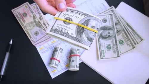 US Currency on Desk, Finance Concept