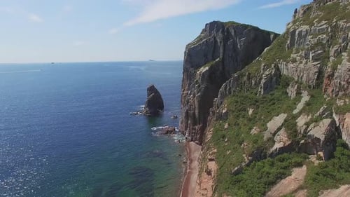 View From a Drone of the Coastline with a Rocky Coast and Rocks