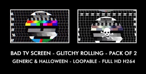 Glitching TV Test Pattern with Halloween Skull and Crossbones Loop