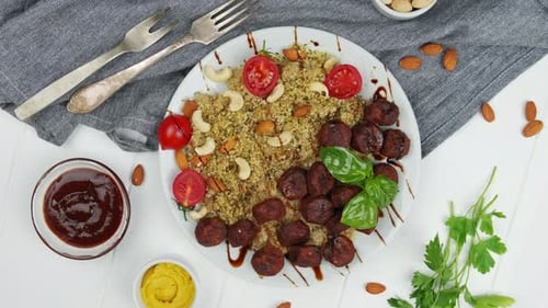 Appetizing Quinoa with Vegetarian Meatballs and Tomatoes