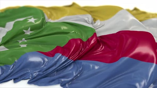 Comoros Flag Realistic 3D Undulating Animation Loop